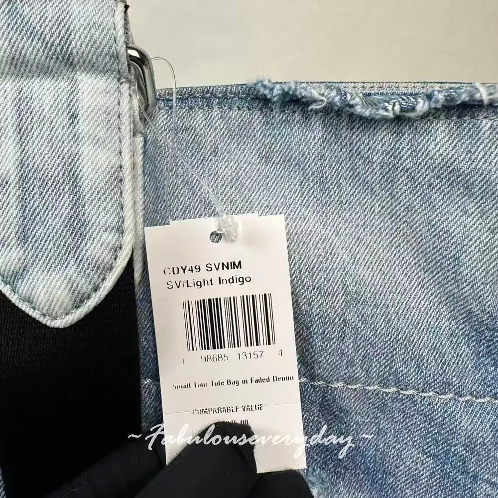 Coach Men's Small Tour Tote Bag In Loved Denim With Charms Sv/Light Indigo CDY49 - Picture 6 of 10